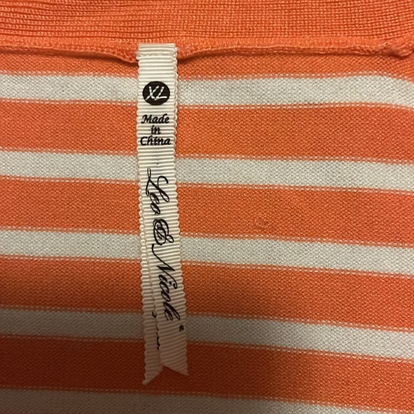 LEA & NICOLE RAYON/NYLON PEACH (SALMON) & WHITE STRIPPED CARDIGAN-3/4 sleeve-XL - Picture 3 of 3